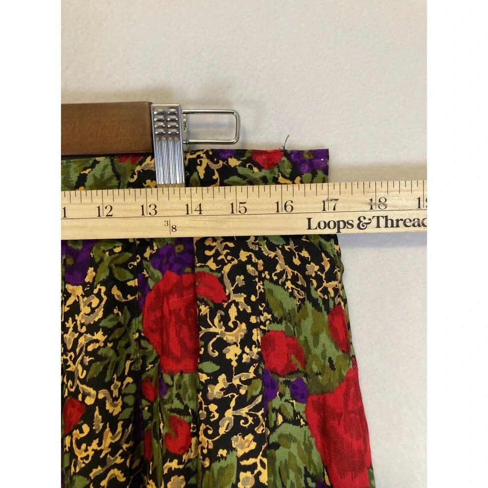Vintage Norton McNaughton Womens 14 Multicolor Floral Pleated‎ Rayon Midi Skirt